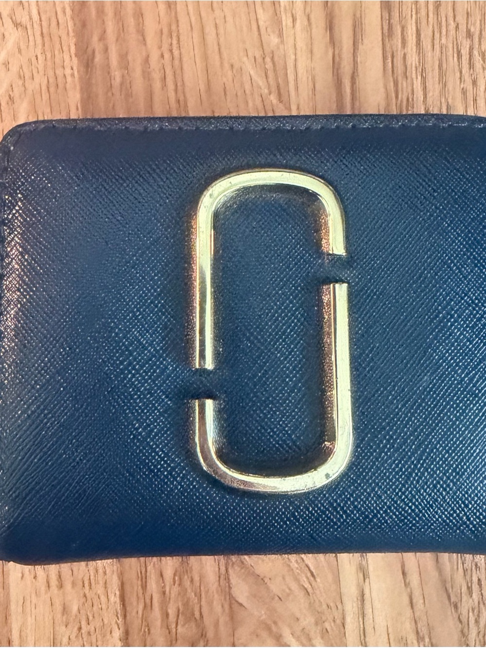 Marc Jacobs Navy Saffiano Leather Zip-Around Wristlet Wallet with Gold Hardware